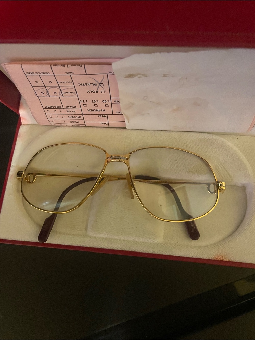 Cartier Gold Metal Santos Eyeglass Frames with Brown transition lenses